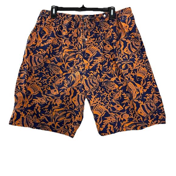 Vtg Polo Ralph Lauren Sleep Shorts Mens XL Orange Blue Fish Print Hawaiian - Picture 1 of 8